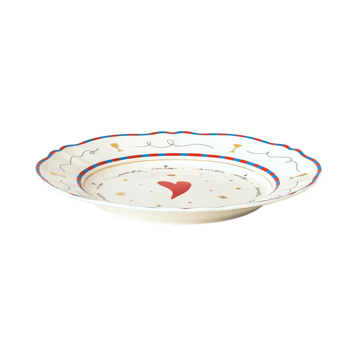 Heart-patterned porcelain dinner plate
