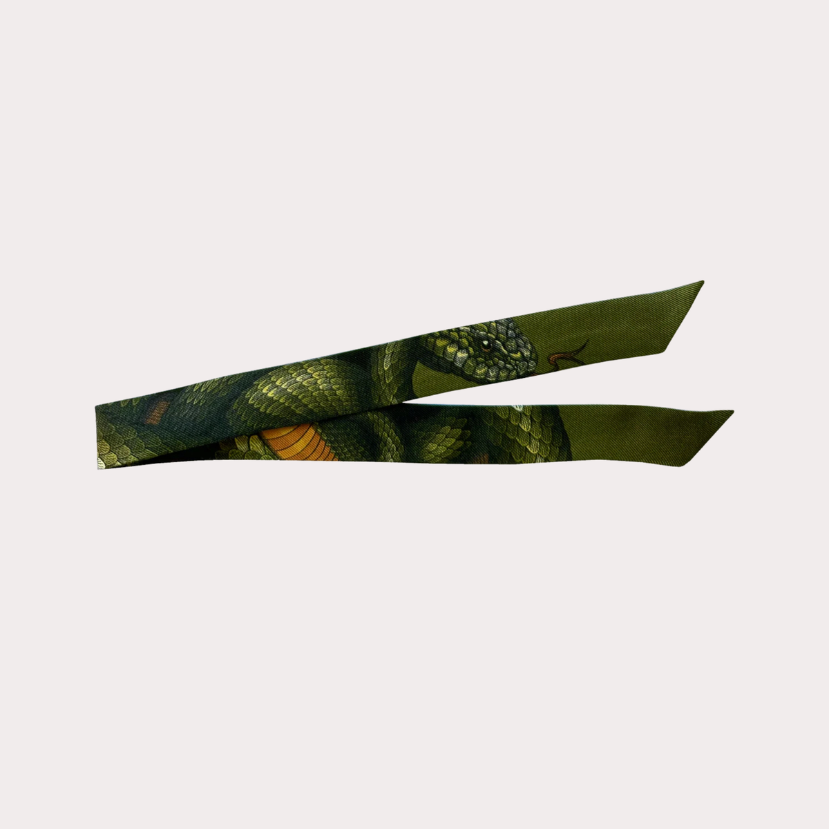 Serpents Kaki 叢林蛇影 2cm真絲絲帶