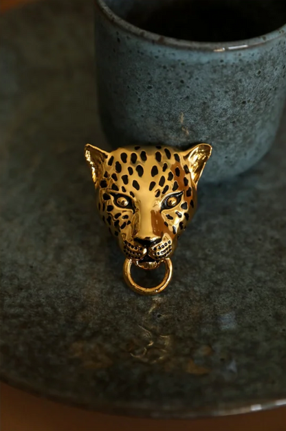 Broche Léopard émaillée 金色琺瑯獵豹胸針