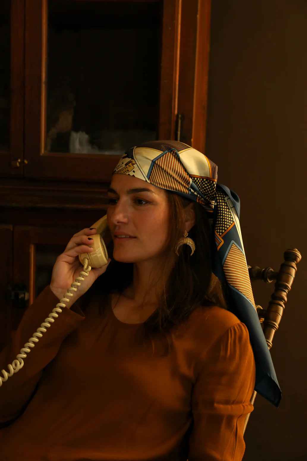 Tarot de Marseille marine silk twill scarf 110cm
