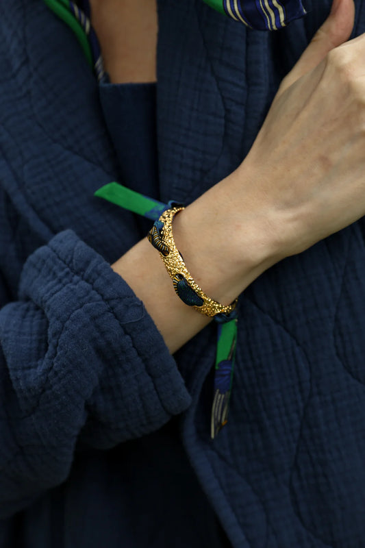 Cerf Bohème Vert Bohemian Deer (Green) 1cm Ribbon Bracelet