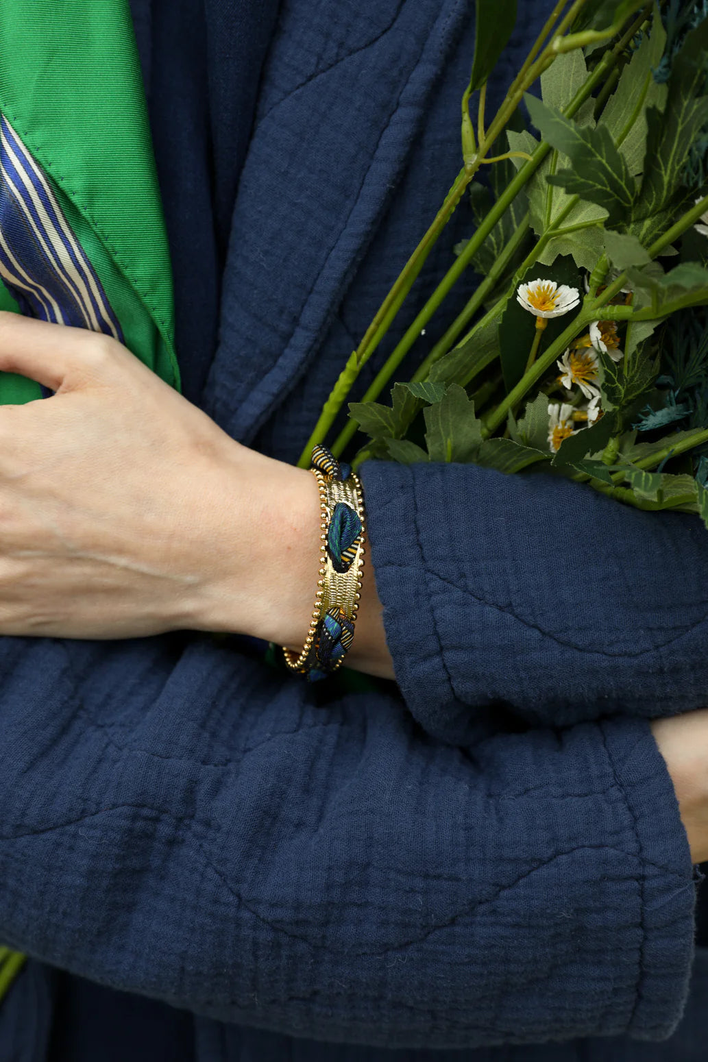 Cerf Bohème Vert Bohemian Deer (Green) 2cm Ribbon Bracelet
