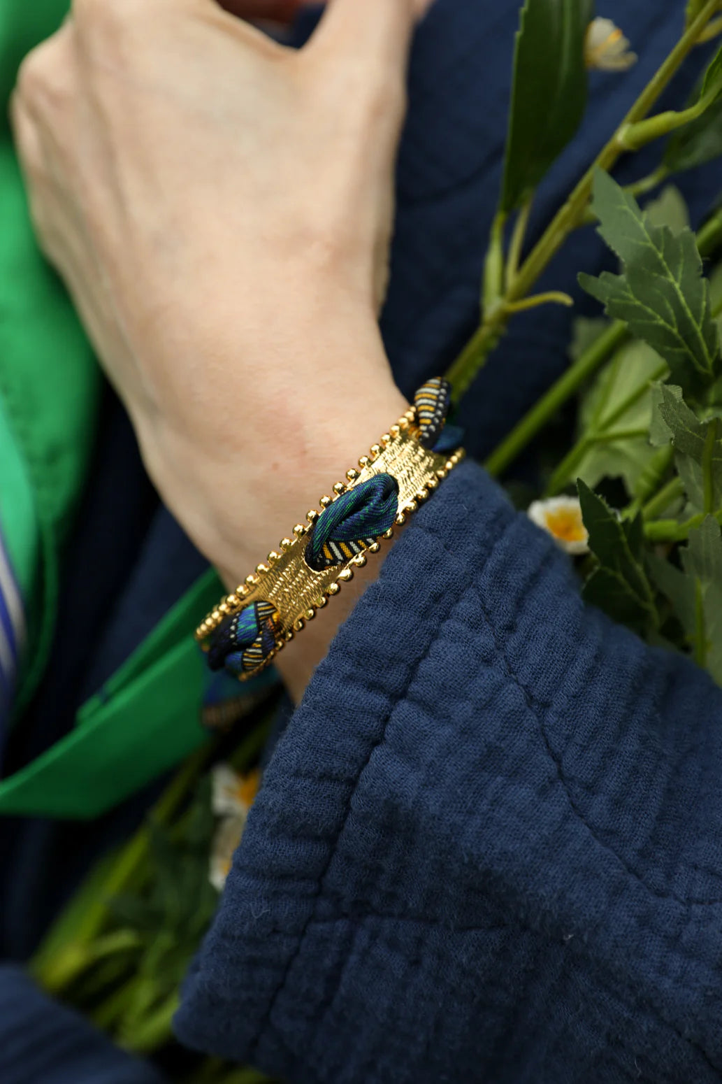 Cerf Bohème Vert Bohemian Deer (Green) 2cm Ribbon Bracelet