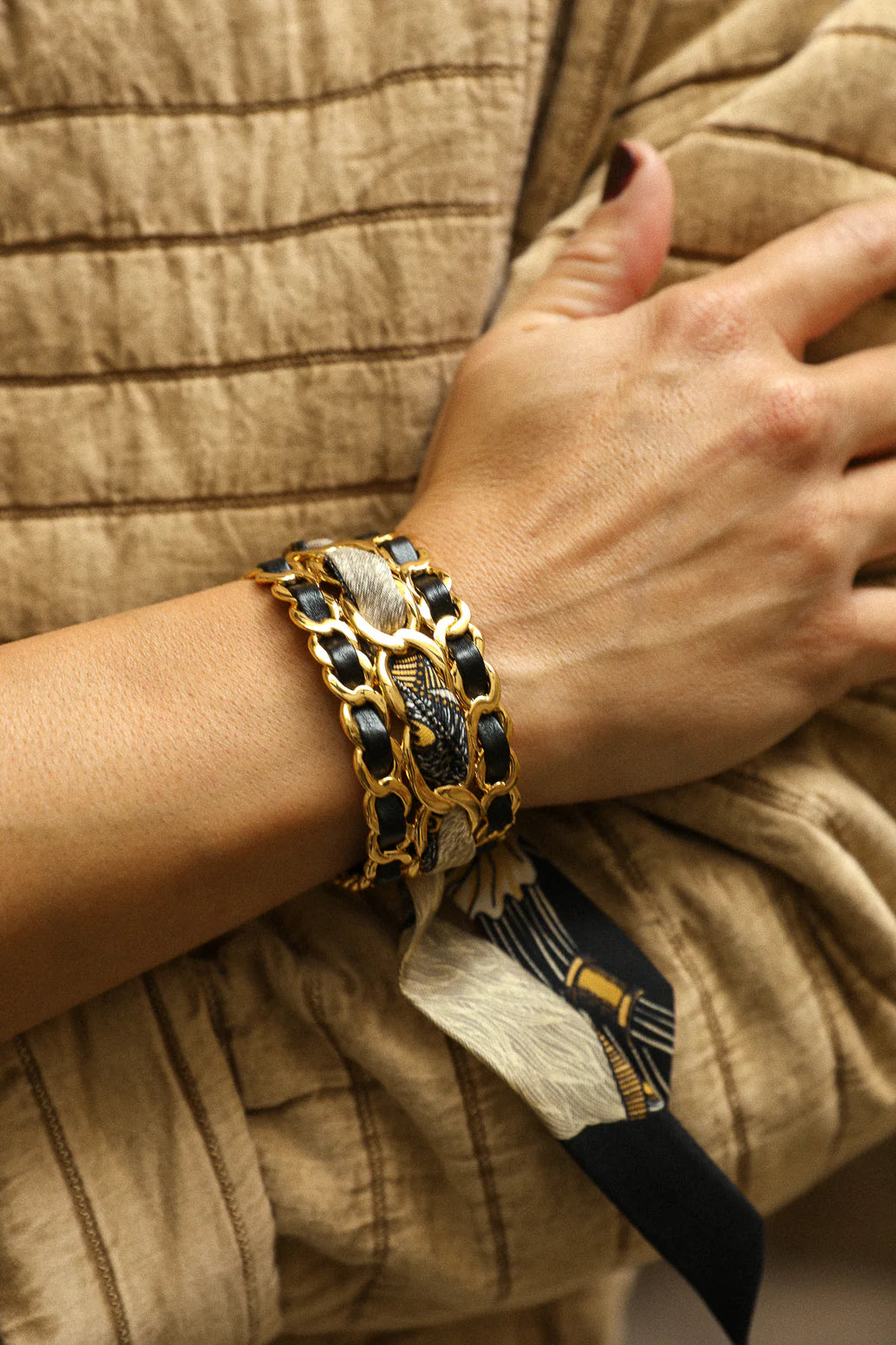 Cerf Bohème Black 2cm Silk Ribbon Bracelet