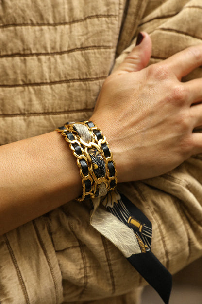 Cerf Bohème Black 2cm Silk Ribbon Bracelet