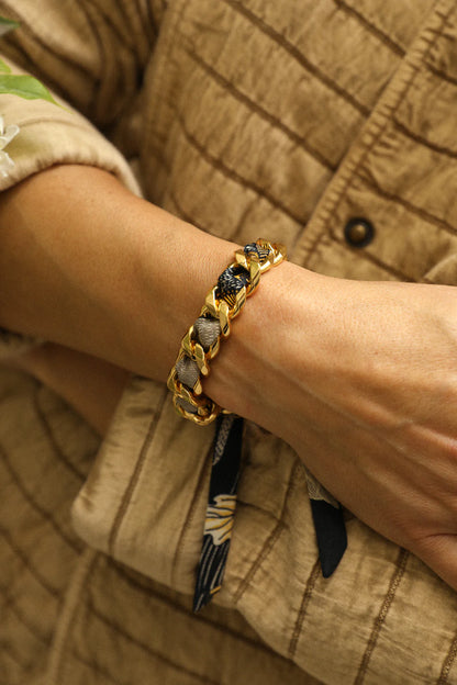 Cerf Bohème black 1cm ribbon bracelet