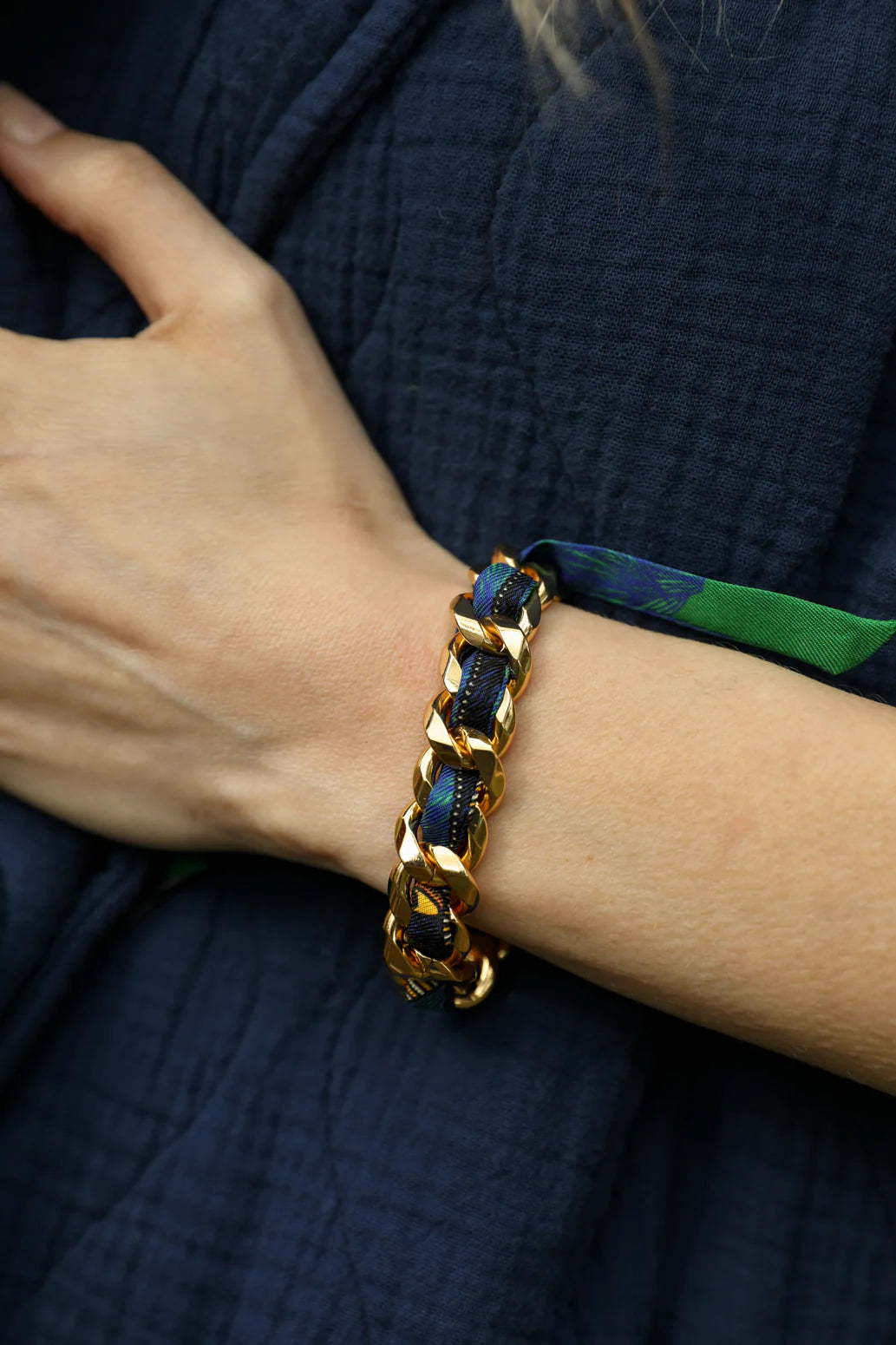 Cerf Bohème Vert Bohemian Deer (Green) 1cm Ribbon Bracelet