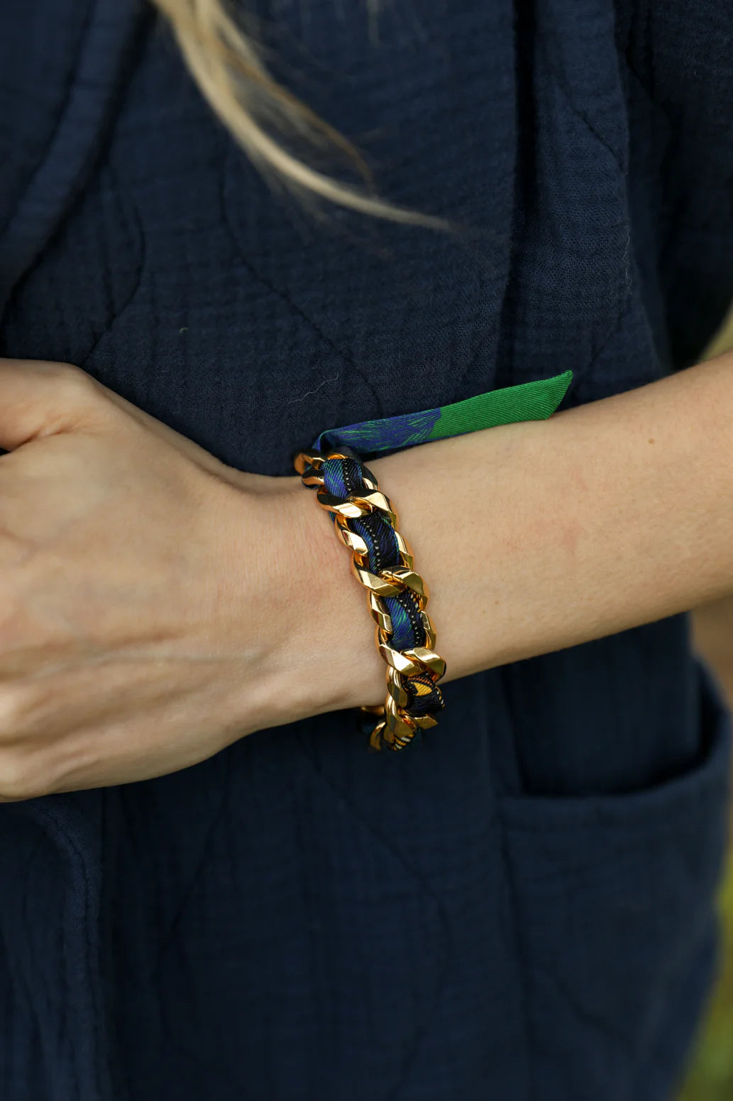 Cerf Bohème Vert Bohemian Deer (Green) 1cm Ribbon Bracelet