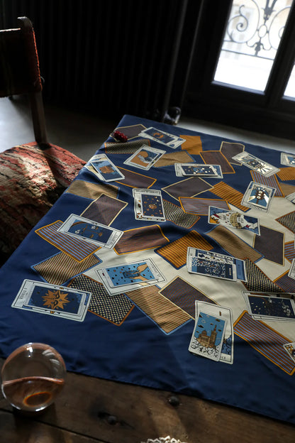 Tarot de Marseille marine silk twill scarf 110cm