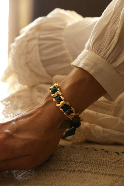 Chapanoir (Olive) 1cm Ribbon Bracelet