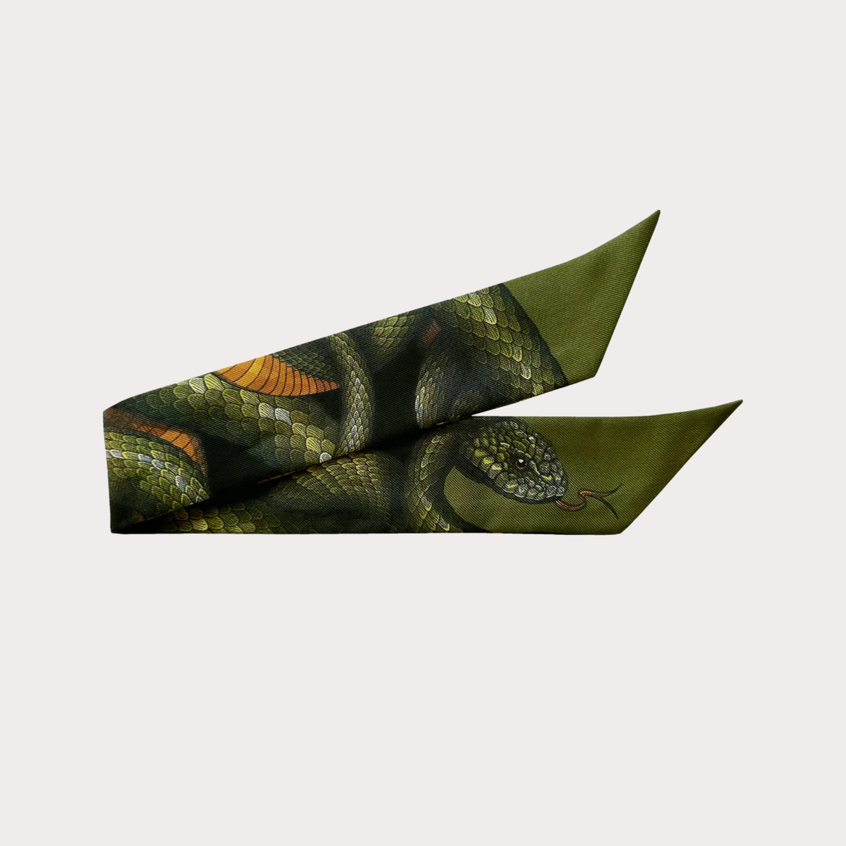 Serpents Kaki 叢林蛇影 4cm真絲絲帶
