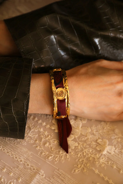 Crocodiles Bordeaux 酒紅鱷紋 1cm真絲絲帶