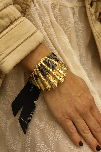 Cerf Bohème Black 2cm Silk Ribbon Bracelet