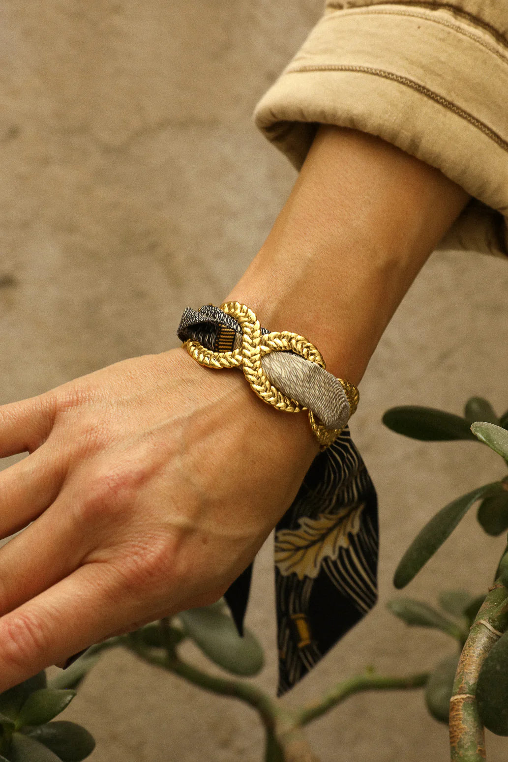 Cerf Bohème Black Deer 4cm Ribbon Bracelet