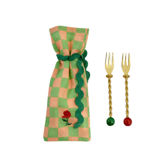 Set of 2 Gold Stainless Steel Small Forks (with Storage Pouch)